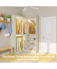 Aheaplus Corner Closet Organizer System, 36'' Wide Freestanding Storage Unit with 2 Hanging Rods and 8 Shelves