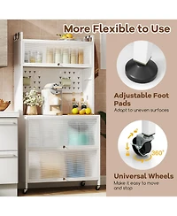 Gouun 5-Tier Kitchen Bakers Rack with Led Lights and Flip-Door Cabinets