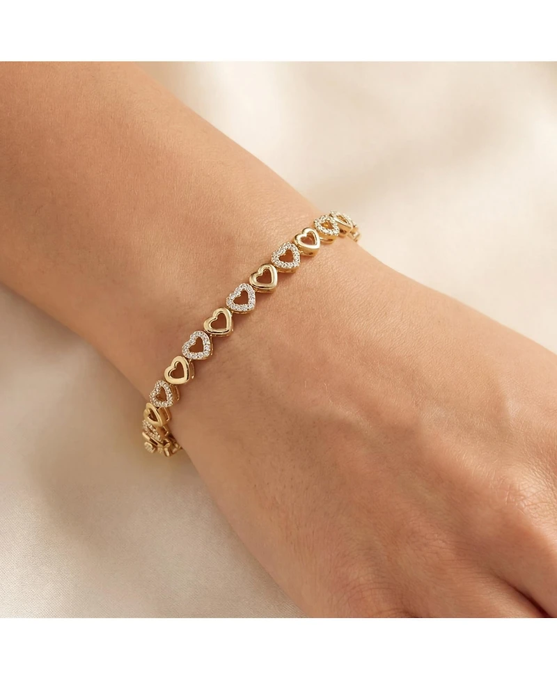 The Lovery Cz Alternating Heart Bracelet 14K Gold-Plated Sterling Silver