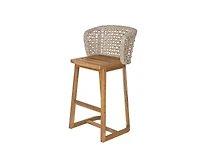 sumyeg Outdoor Acacia Wood Bar Stools Set of 2 with Cushion and Wicker Back for Patio or Kitchen Island