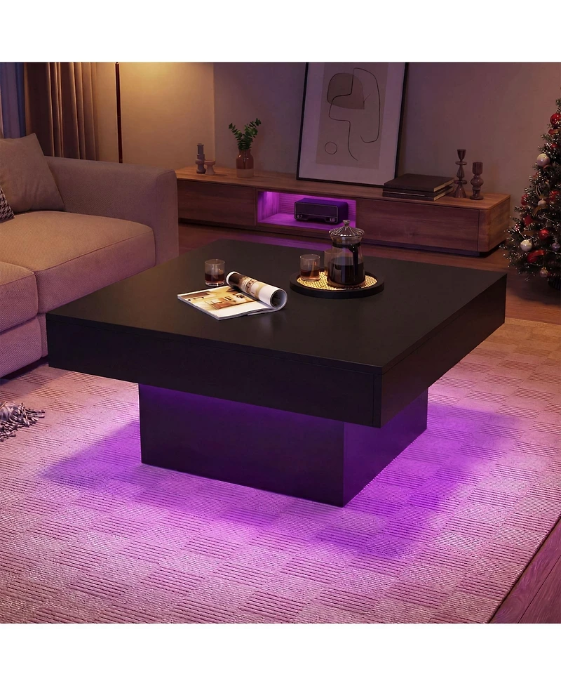 Gymax Led Coffee Table w/Adjustable Light Colors Speed and Brightness Remote Control