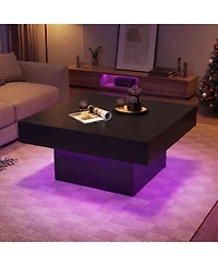 Gymax Led Coffee Table w/Adjustable Light Colors Speed and Brightness Remote Control
