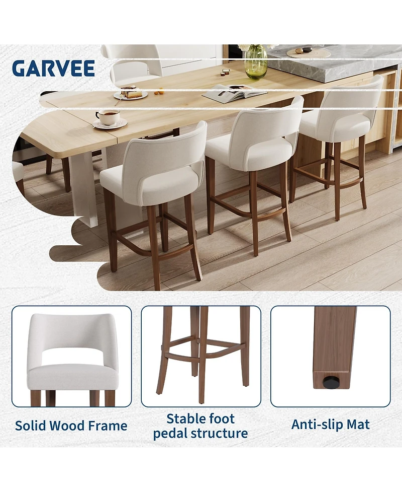 homfan Set of 4 Modern Upholstered Bar Stools, Ergonomic Seats with Backrest and Wooden Legs for Kitchen, Dining and Bar Areas