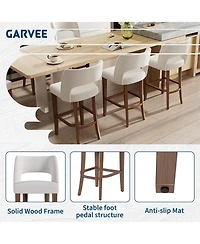homfan Set of 4 Modern Upholstered Bar Stools, Ergonomic Seats with Backrest and Wooden Legs for Kitchen, Dining and Bar Areas