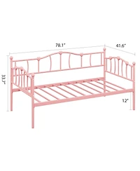 homfan Twin Metal Daybed Frame with Headboard, Platform Sofa Bed Steel Slats, 12.0 Underbed Storage, No Box Spring Needed