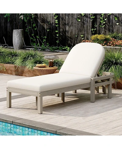 Asagikoiai Acacia Wood Outdoor Chaise Lounge, 5-Position Reclining Patio Chair with Cushion
