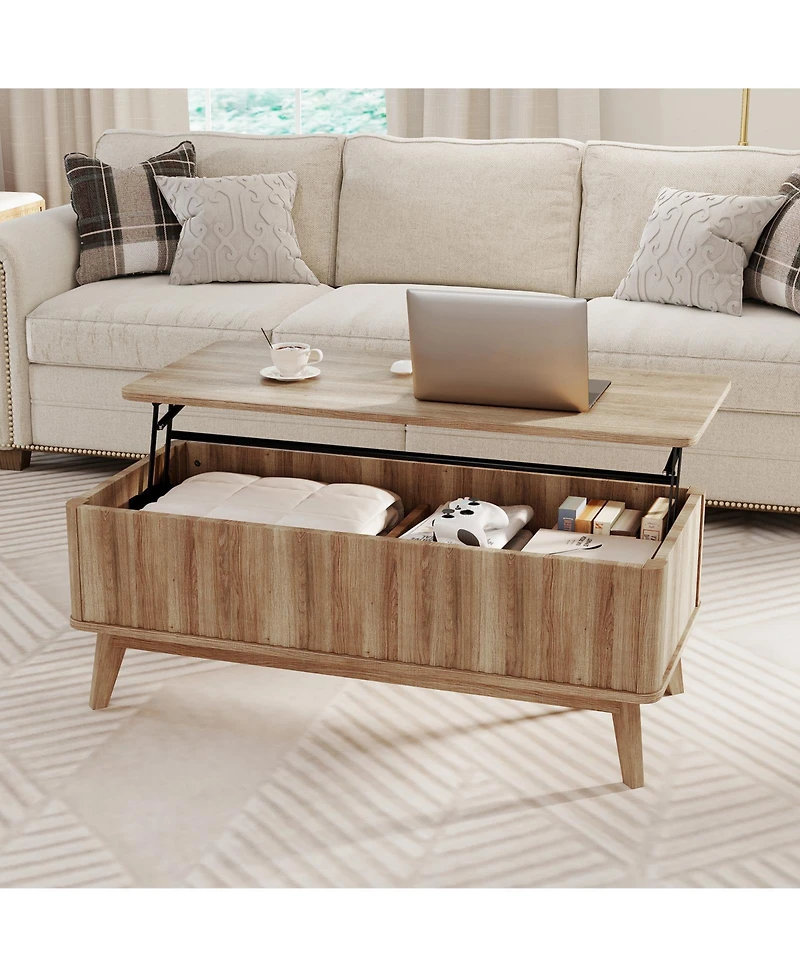 Gymax Fluted Lift Top Coffee Table with Lift Tabletop Hidden Compartments for Home