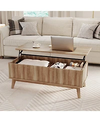 Gymax Fluted Lift Top Coffee Table with Lift Tabletop Hidden Compartments for Home