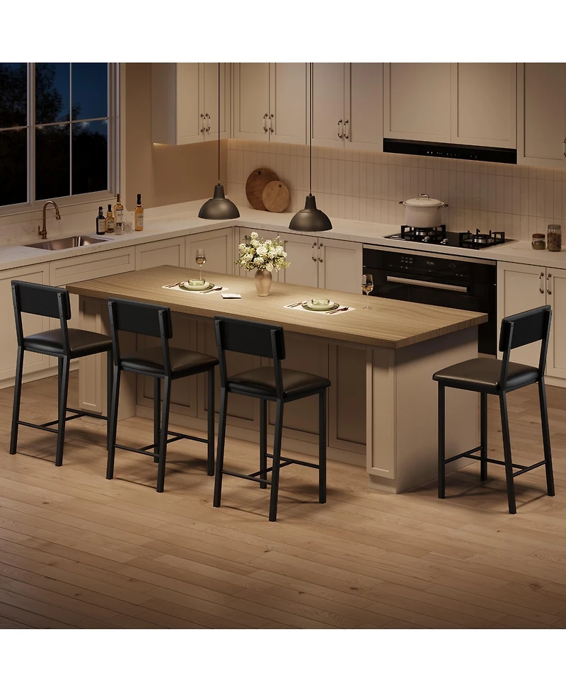 homfan Set of 4 Counter Height Bar Stools, Thick Padded Seat and Metal Legs for Kitchen Island Use