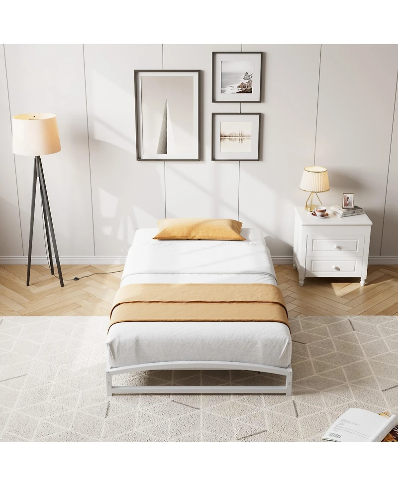 homfan Metal Platform Bed Frame with Arch Headboard and Footboard, Low Profile Bed with Steel Slats, No Box Spring Needed
