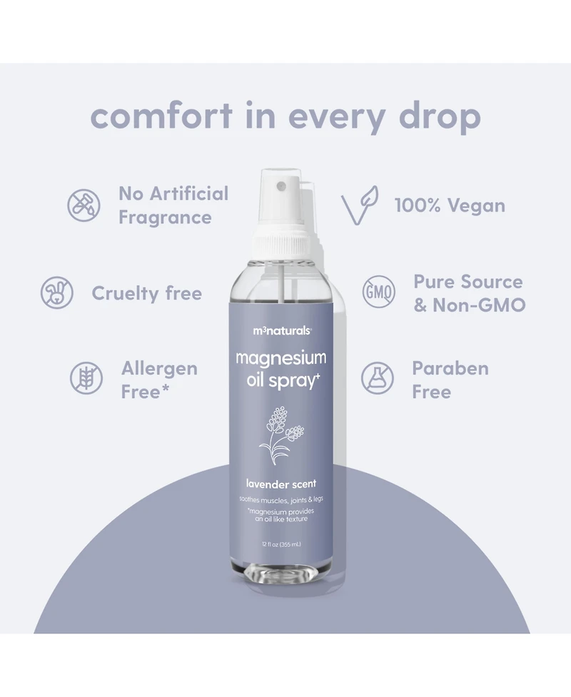 M3 Naturals Lavender Magnesium Oil Spray | Muscle and Sleep Support | Chamomile and Plant Extracts | 12 fl oz