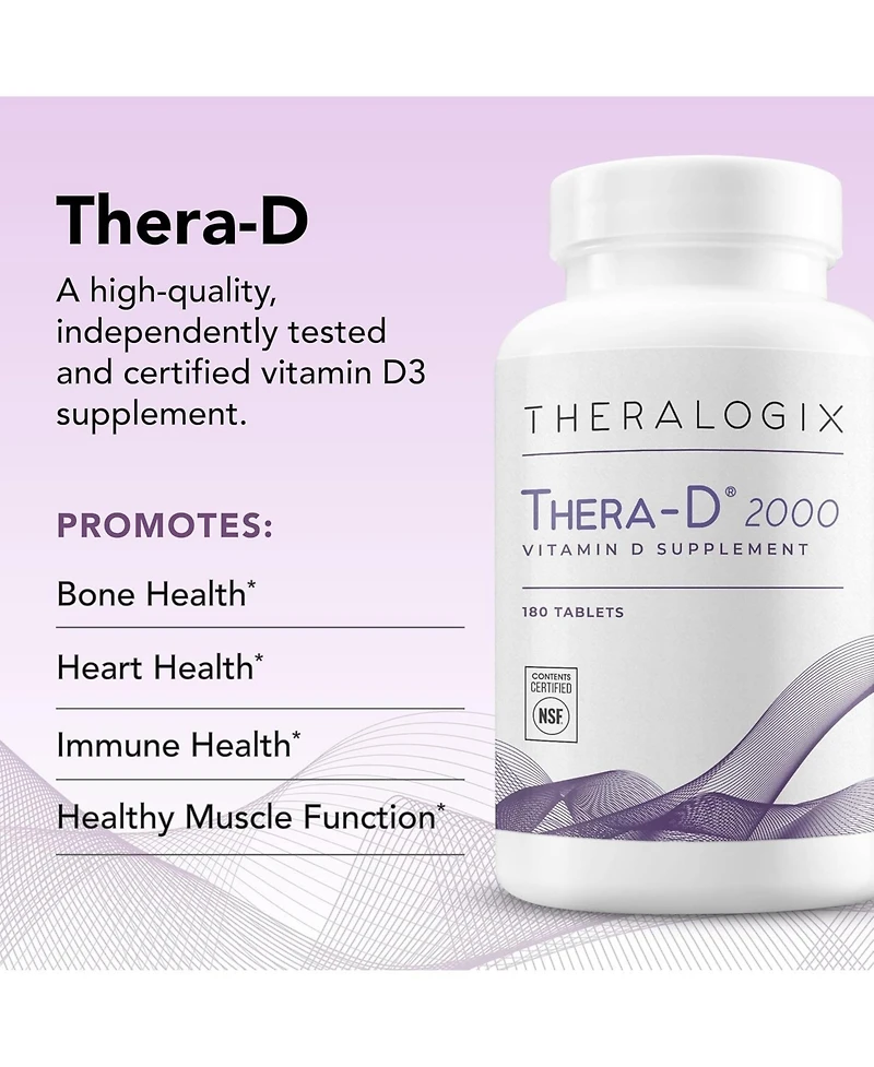 Theralogix Thera-d 2000 Vitamin D Supplement - 2,000 Iu (50 mcg) Vitamin D3 Tablets - 180-Day Supply - Immune Support Supplement for Women & Men