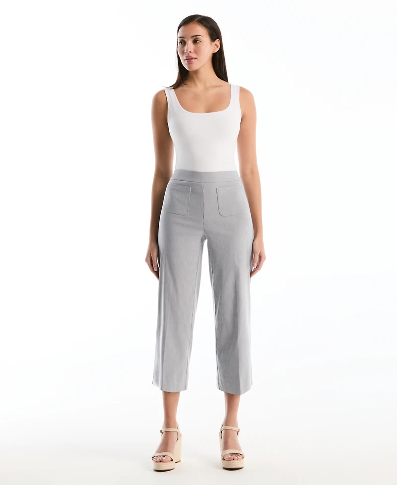 Rafaella Petite Striped Patch Pocket Wide-Leg Pants
