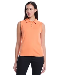 Rafaella Women's Petite Ruffle Trim Sleeveless Polo Shirt