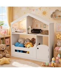 homfan 2-Tier Kids Bookshelf and Toy Storage with Motion Sensor Light, 36.6" Wide Wooden Bookcase for Nursery, Playroom Bedroom