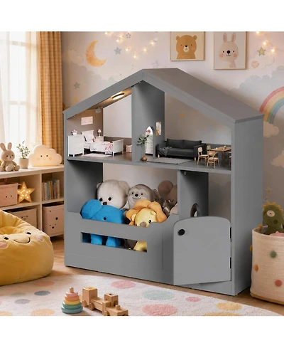 homfan 2-Tier Kids Bookshelf and Toy Storage with Motion Sensor Light, 36.6" Wide Wooden Bookcase for Nursery, Playroom Bedroom