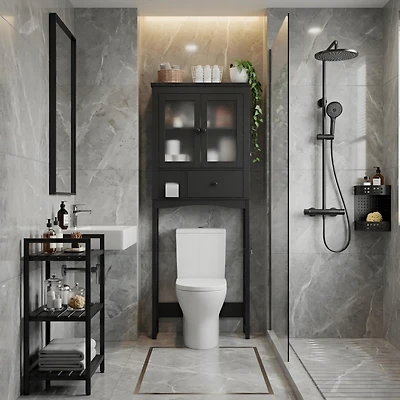 homfan Vintage Bathroom Shelf Over Toilet, Toilet Storage Rack with Mdf Board and Steel Frame, Multi-Tier Space Saver Organizer for Bathroom