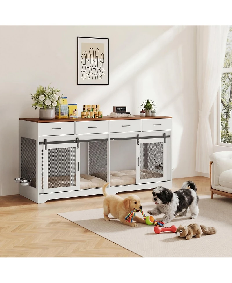 gaomon Dog Crate Furniture, Dog Kennel Indoor with 4 Sliding Doors and 4 Drawers, Multi-Functional Dog Crate for Medium and Large Dogs for Living Room