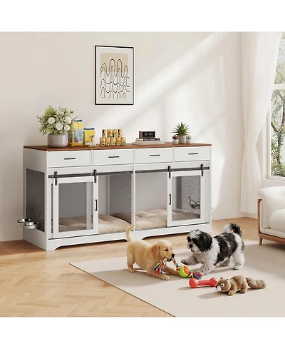 gaomon Dog Crate Furniture, Dog Kennel Indoor with 4 Sliding Doors and 4 Drawers, Multi-Functional Dog Crate for Medium and Large Dogs for Living Room