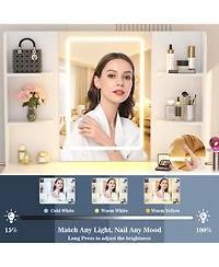 Aheaplus Vanity Desk with Mirror, Farmhouse Rgb Lights and 3 Drawers