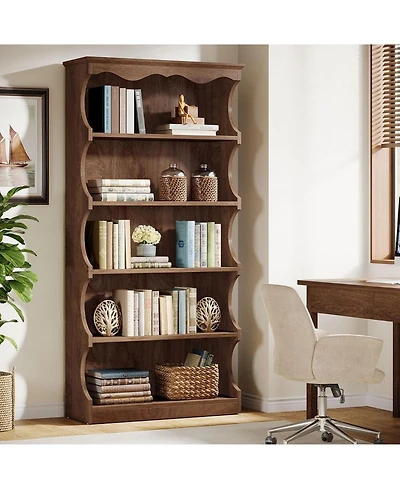 Tribesigns 70-Inch Tall Bookcase, 5-Tier Open Bookshelf with Unique Curved-Edge Design, for Living Room, Home Office, Bedroom