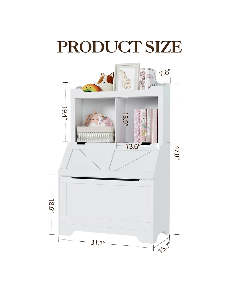 homfan Kids Toy Storage Organizer, Bookshelf and with Flip-Top Lid Cubby, Wood Bookcases Fit for Playroom, Children's Room