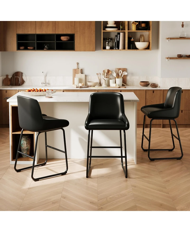 homfan Set of 4 modern Pu leather counter stools with backrest and footrest, armless design, sturdy metal frame for kitchen or seating