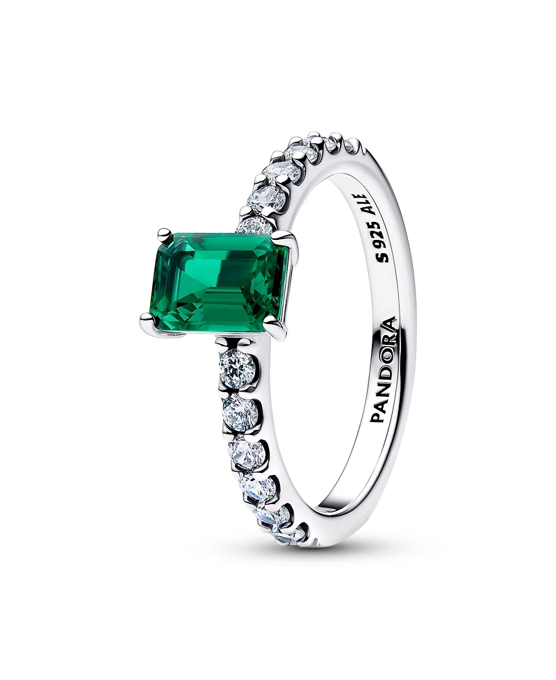 Pandora Rectangular Sparkling Green Halo Ring