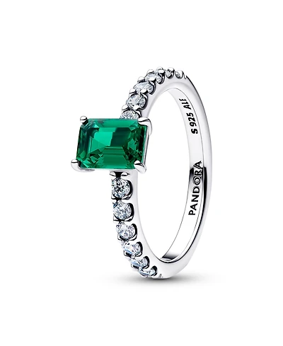 Pandora Rectangular Sparkling Green Halo Ring