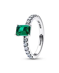 Pandora Rectangular Sparkling Green Halo Ring