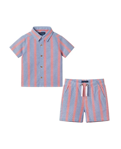 Andy & Evan Baby Boys Orange Striped Airy Oxford Set