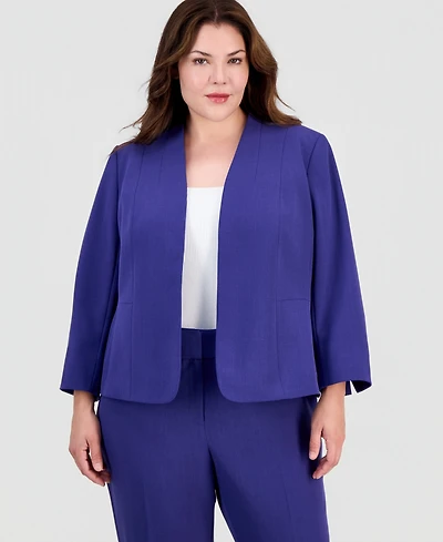 Kasper Plus Open-Front 3/4-Sleeve Cardigan
