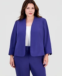 Kasper Plus Open-Front 3/4-Sleeve Cardigan