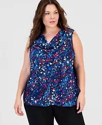 Kasper Plus Cowl-Neck Sleeveless Satin Blouse
