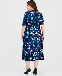 Kasper Plus Size Floral Fit & Flare Faux-Wrap Midi Dress