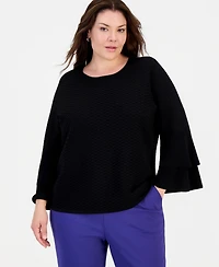 Kasper Plus Textured Bell-Sleeve Top