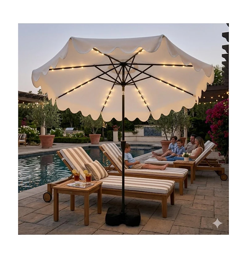 Slickblue Patio Umbrella with Solar Lights and Heavy Duty Weighted Base for Outdoor