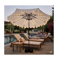 Slickblue Patio Umbrella with Solar Lights and Heavy Duty Weighted Base for Outdoor