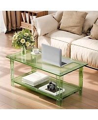Gouun Transparent Acrylic 2-Tier Coffee Table with Storage Shelf