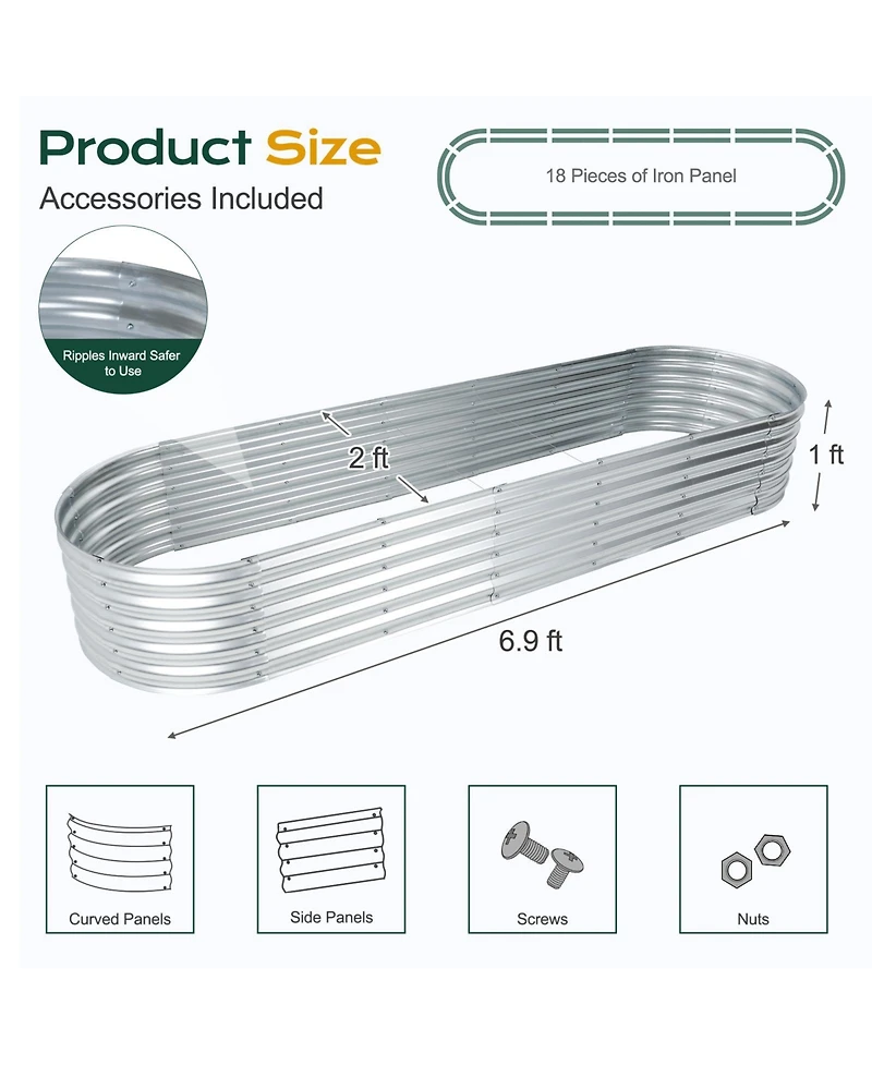 Aoodor Galvanized Raised Garden Bed Kit, Oval Planter Box for Vegetables, Flowers, and Herbs, Outdoor Use