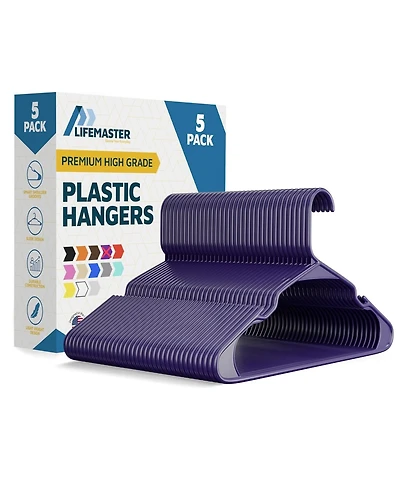 Lifemaster heavy-duty plastic hangers with non-slip grooves, space-saving design