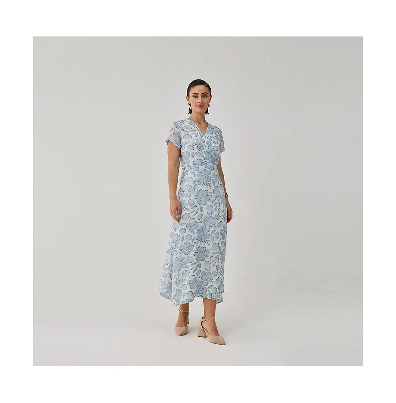 Reistor Women's Floral Print Tie-Waist Wrap Maxi Dress