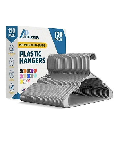 Lifemaster Heavy-Duty Plastic Hangers with Non-Slip Grooves, Space-Saving Clothes Hangers Pack of 120