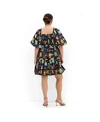 City Chic Women's Fantasy Dolce Print Puff Sleeve Mini Dress
