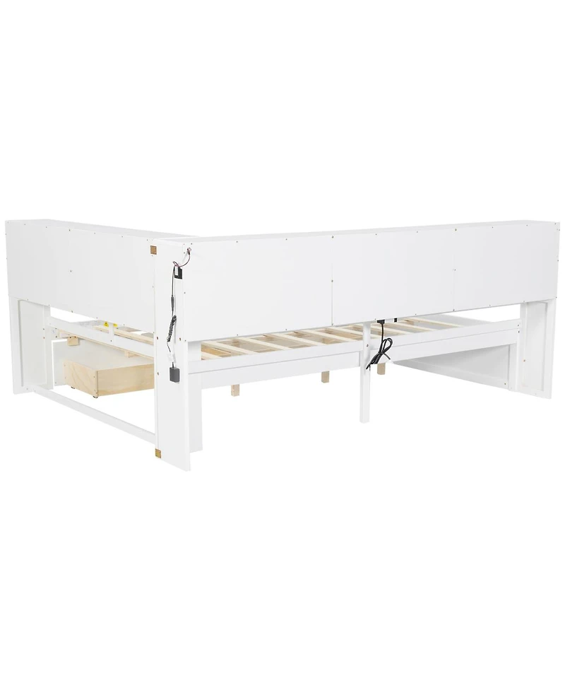 Streamdale Furniture Wood Daybed with Storage Shelves, Usb, Led, and 2 Drawers