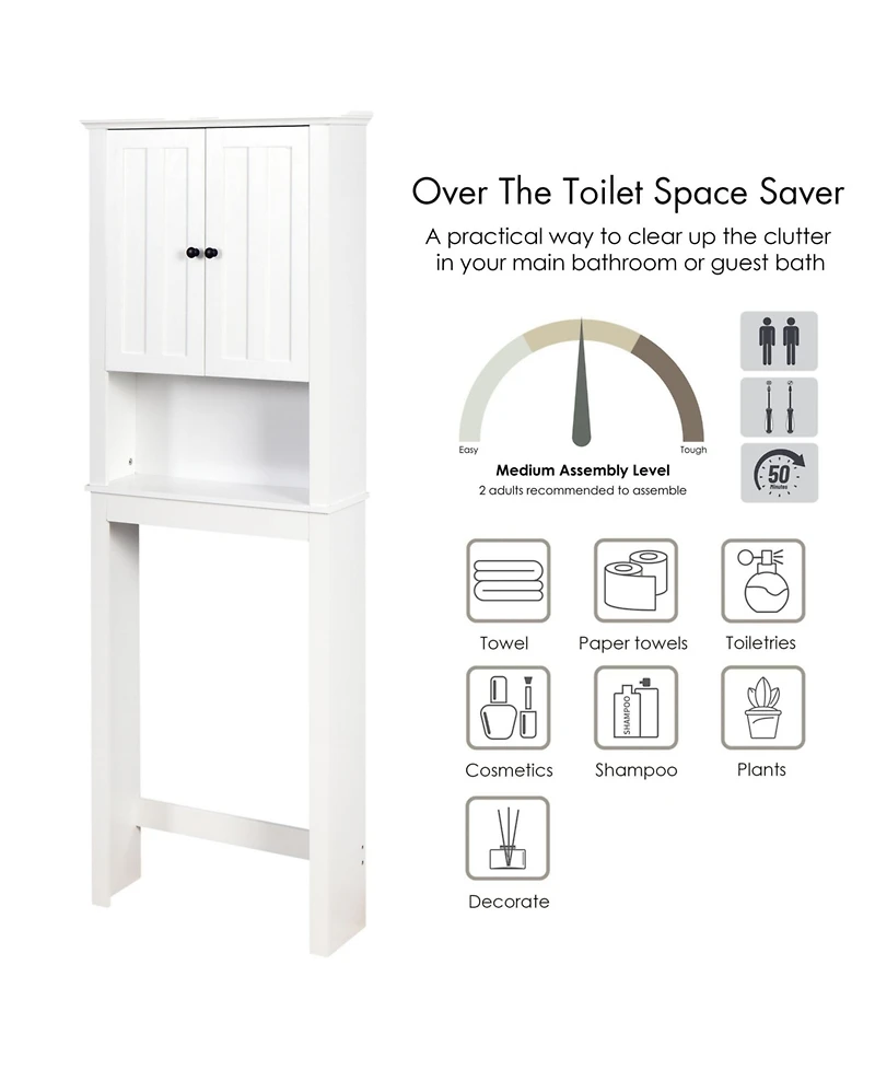 Airsurfer Bathroom Wooden Storage Cabinet Over The Toilet Space Saver with Adjustable Shelf Freestanding Organizer