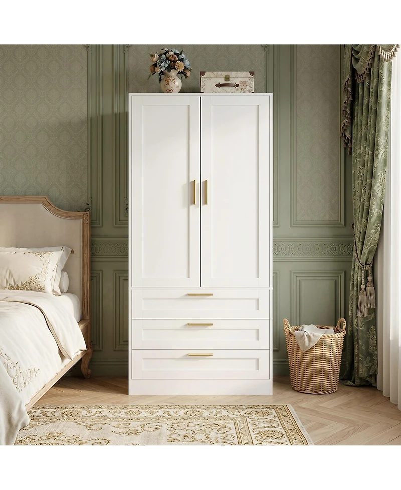 Aheaplus Closet Cabinet with 3 Drawers, Closet Organizer with Cabinet Door