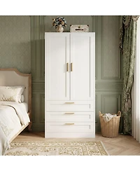 Aheaplus Closet Cabinet with 3 Drawers, Closet Organizer with Cabinet Door