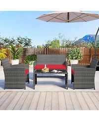 Gouun 4-Piece Patio Wicker Conversation Set with Loveseat and Armchairs