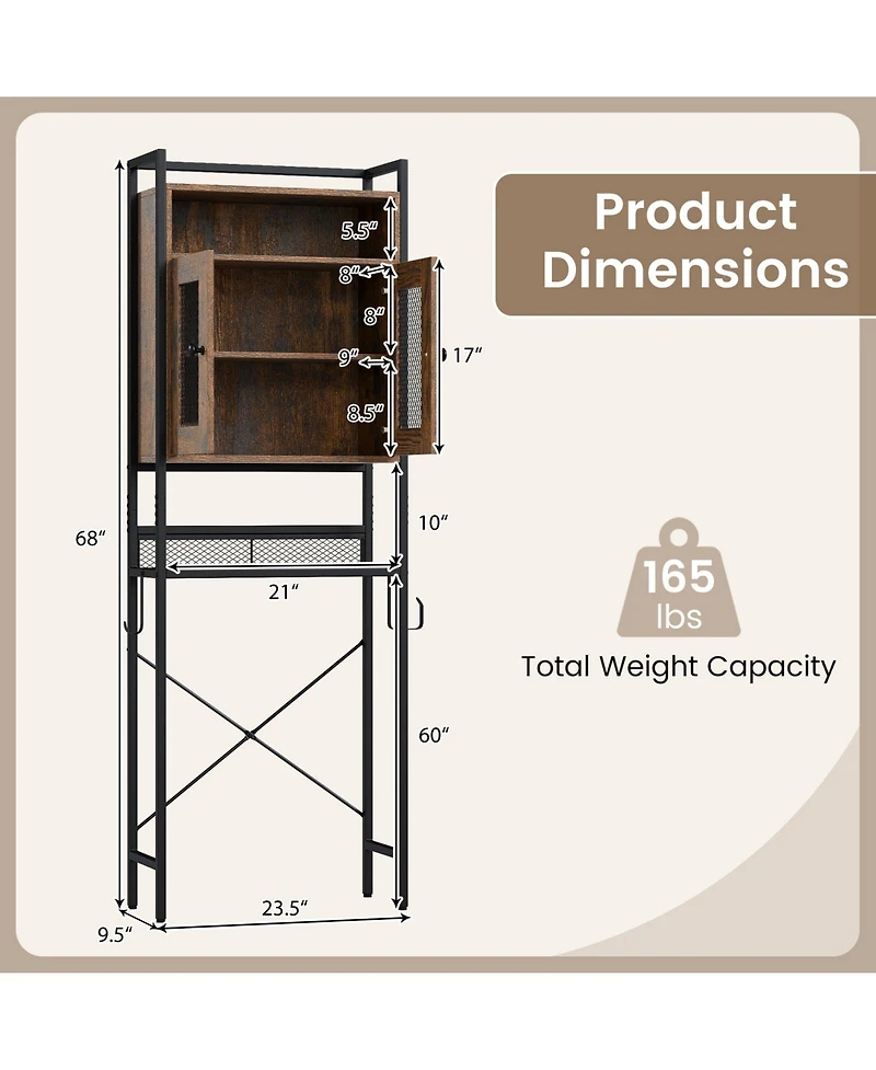 sumyeg Over The bath fixture Freestanding Storage Cabinet with Heavy Duty Metal Frame and Doors
